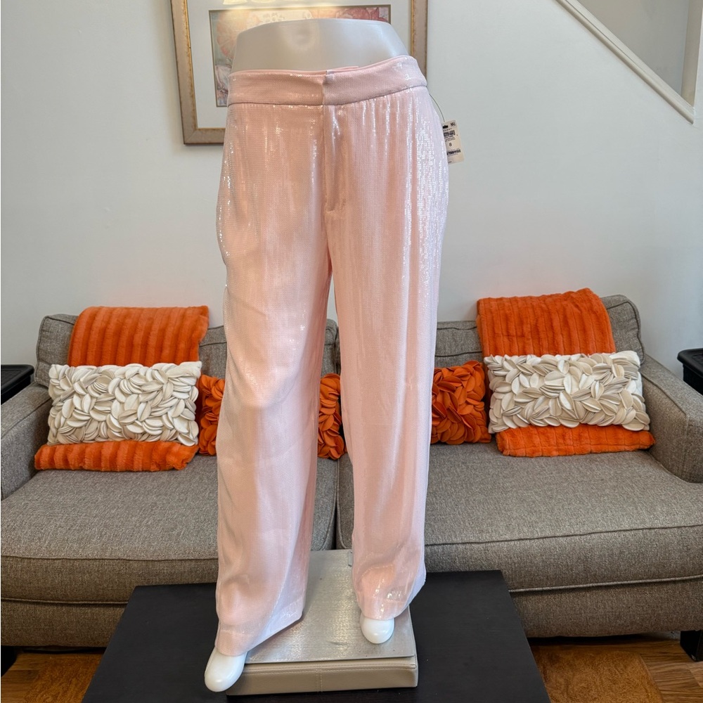 NWT On 34th Pink Dogwood Sequined High Rise Straight-Leg Pants - Picture 3 of 11